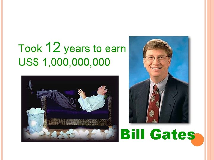 Took 12 years to earn US$ 1, 000, 000 Bill Gates 