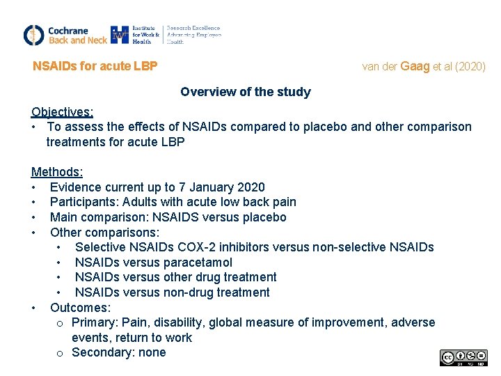 NSAIDs for acute LBP van der Gaag et al (2020) Overview of the study