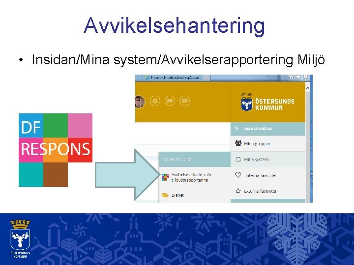 Avvikelsehantering • Insidan/Mina system/Avvikelserapportering Miljö 