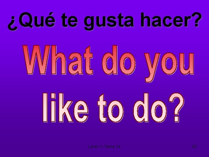 ¿Qué te gusta hacer? Level 1 --Tema 1 A 33 