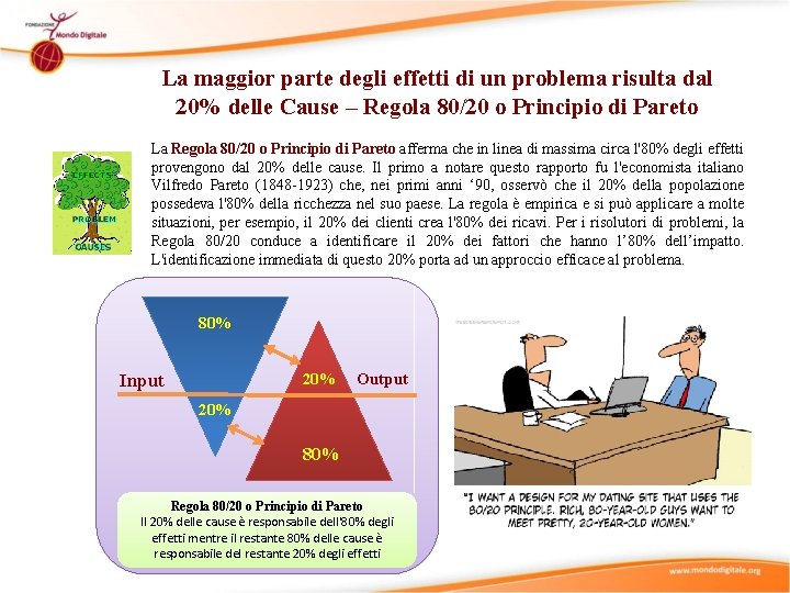 La maggior parte degli effetti di un problema risulta dal 20% delle Cause –