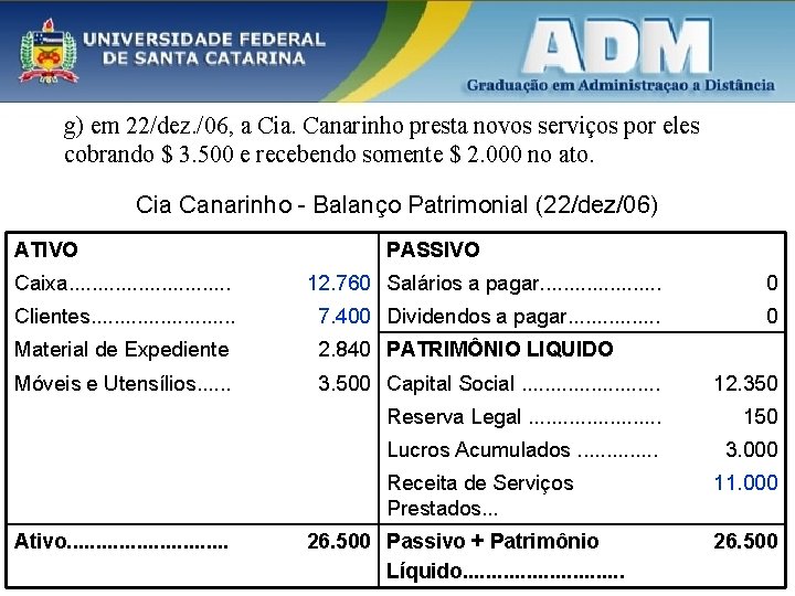 g) em 22/dez. /06, a Cia. Canarinho presta novos serviços por eles cobrando $