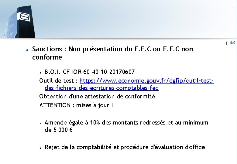 p. 4/4 Sanctions : Non présentation du F. E. C ou F. E. C