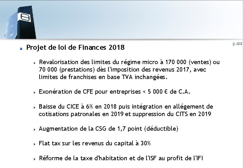 Projet de loi de Finances 2018 Revalorisation des limites du régime micro à 170