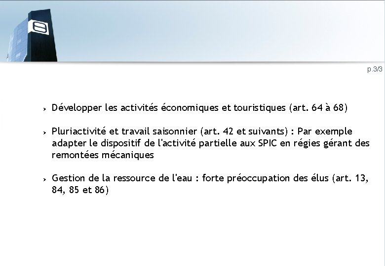 p. 3/3 Développer les activités économiques et touristiques (art. 64 à 68) Pluriactivité et