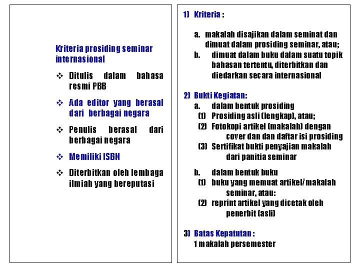 1) Kriteria : Kriteria prosiding seminar internasional v Ditulis dalam resmi PBB bahasa v