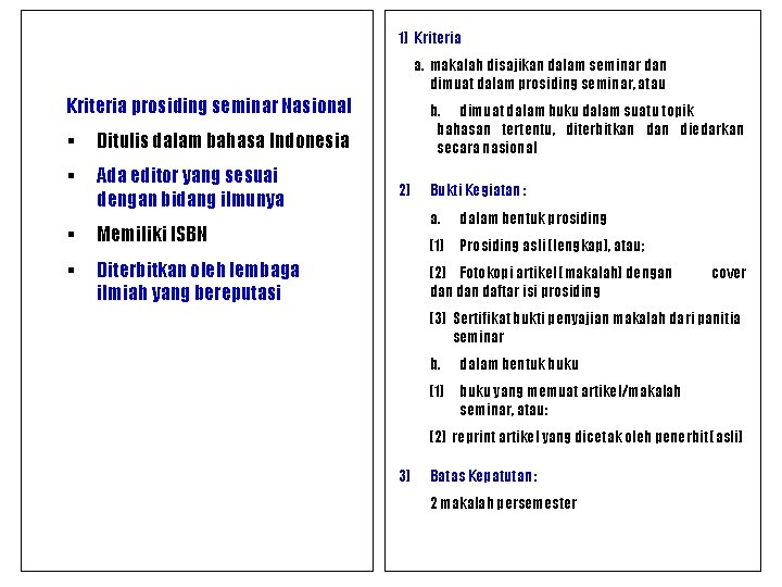 1) Kriteria a. makalah disajikan dalam seminar dan dimuat dalam prosiding seminar, atau Kriteria