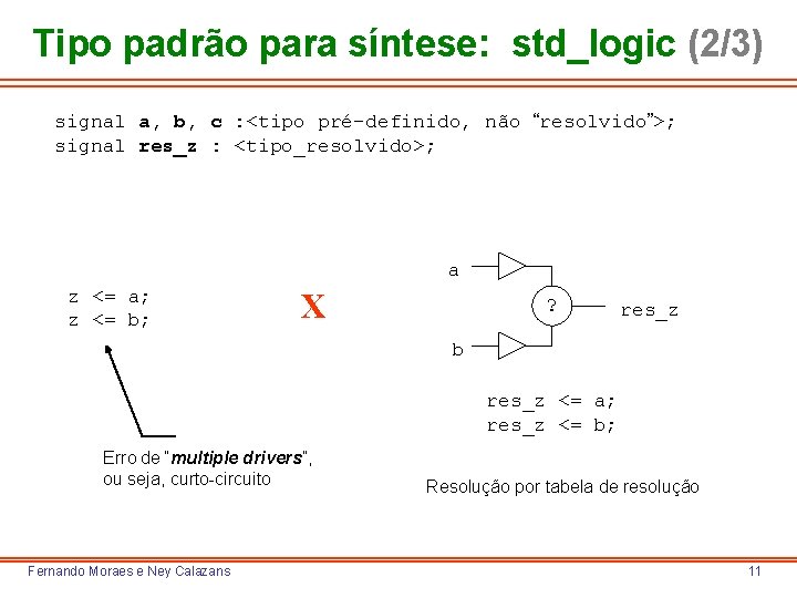 Tipo padrão para síntese: std_logic (2/3) signal a, b, c : <tipo pré-definido, não