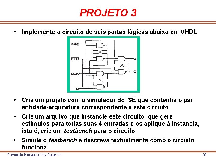 PROJETO 3 • Implemente o circuito de seis portas lógicas abaixo em VHDL •