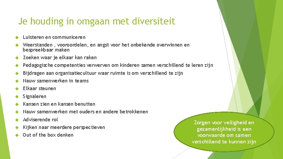 Je houding in omgaan met diversiteit Luisteren en communiceren Weerstanden , vooroordelen, en angst