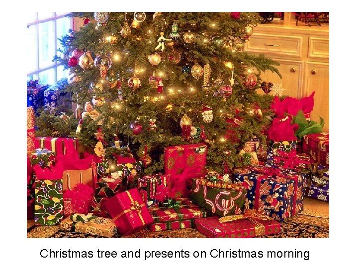 Christmas tree and presents on Christmas morning 