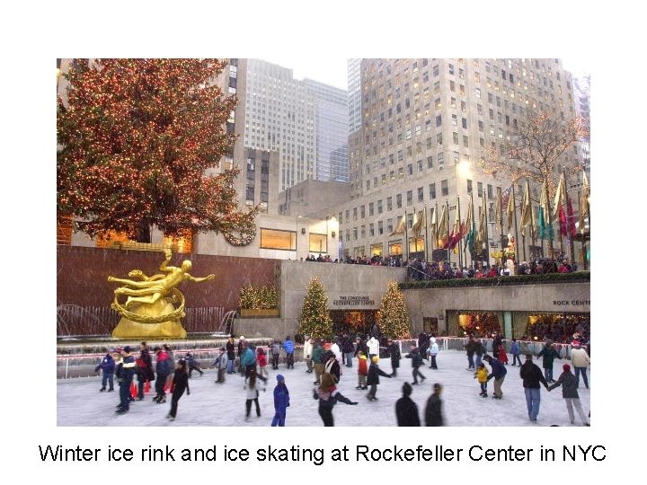 Winter ice rink and ice skating at Rockefeller Center in NYC 