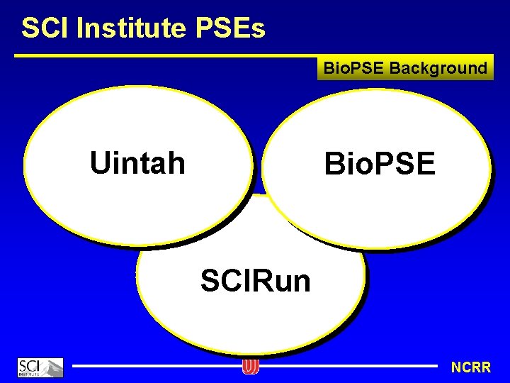 SCI Institute PSEs Bio. PSE Background Uintah Bio. PSE SCIRun NCRR 