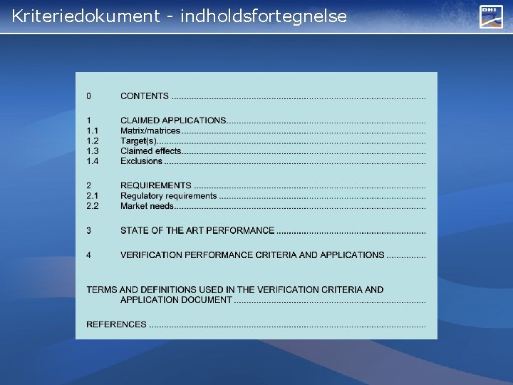 Kriteriedokument - indholdsfortegnelse 