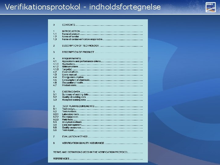 Verifikationsprotokol - indholdsfortegnelse 