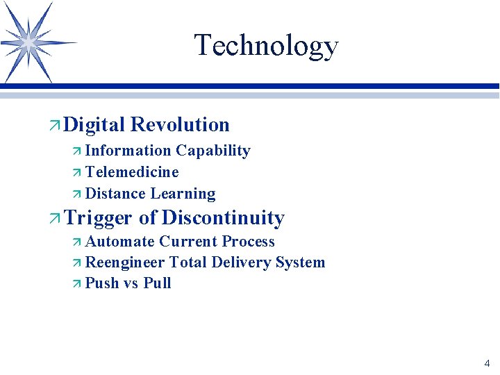Technology ä Digital Revolution ä Information Capability ä Telemedicine ä Distance Learning ä Trigger