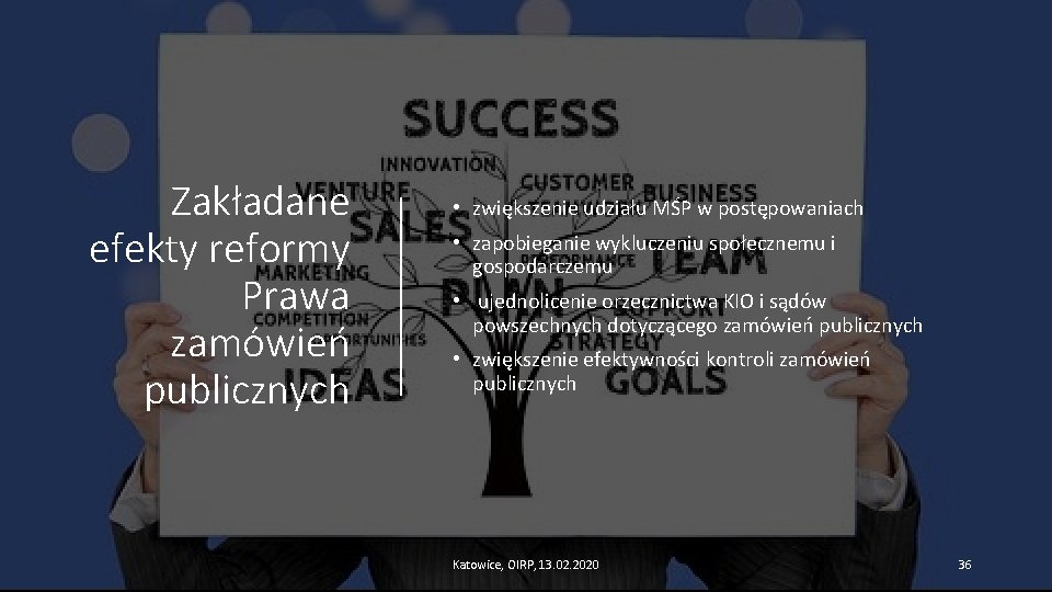 Zakładane efekty reformy Prawa zamówień publicznych • zwiększenie udziału MŚP w postępowaniach • zapobieganie