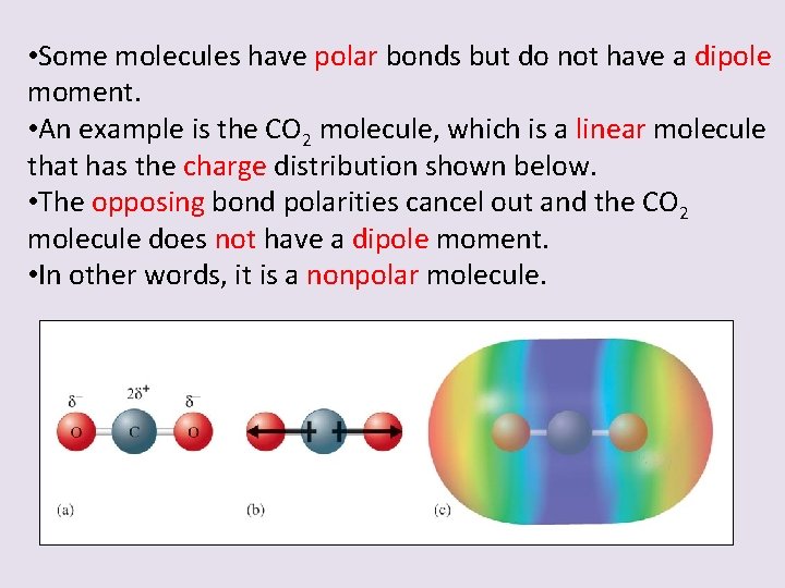  • Some molecules have polar bonds but do not have a dipole moment.