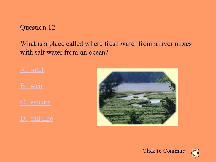 Question 12 What is a place called where fresh water from a river mixes