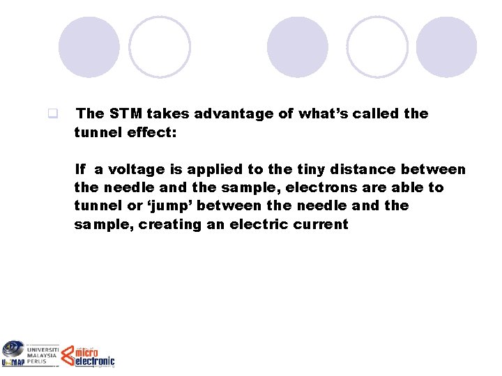 q The STM takes advantage of what’s called the tunnel effect: If a voltage