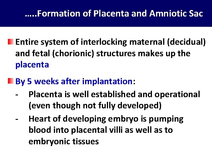 …. . Formation of Placenta and Amniotic Sac Entire system of interlocking maternal (decidual)