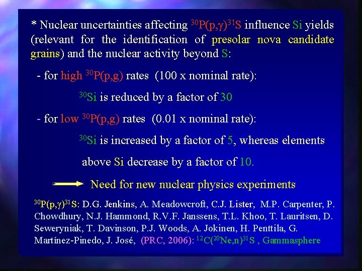 * Nuclear uncertainties affecting 30 P(p, )31 S influence Si yields (relevant for the