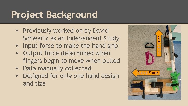  • Previously worked on by David Schwartz as an Independent Study • Input