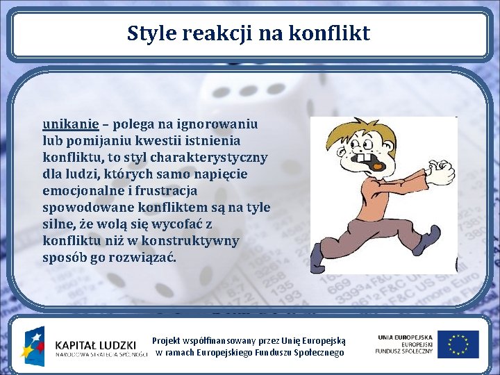 Style reakcji na konflikt unikanie – polega na ignorowaniu lub pomijaniu kwestii istnienia konfliktu,