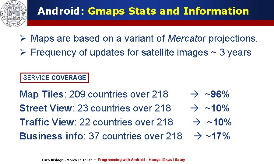 Android: Gmaps Stats and Information Ø Maps are based on a variant of Mercator