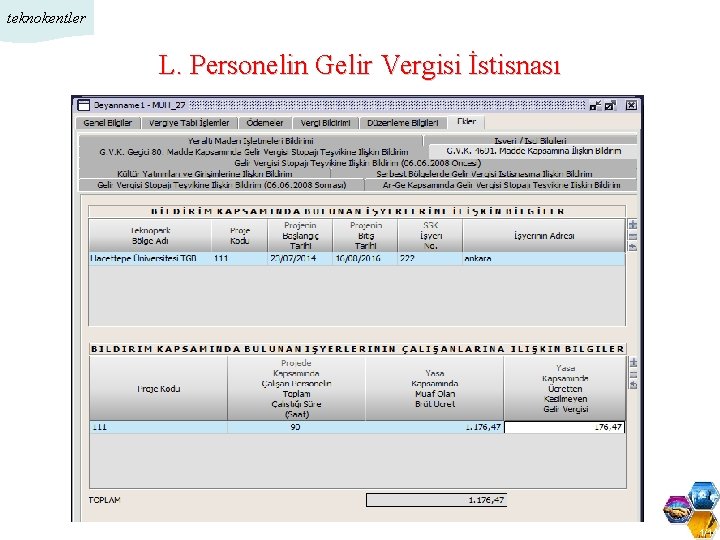 teknokentler L. Personelin Gelir Vergisi İstisnası 1/11 