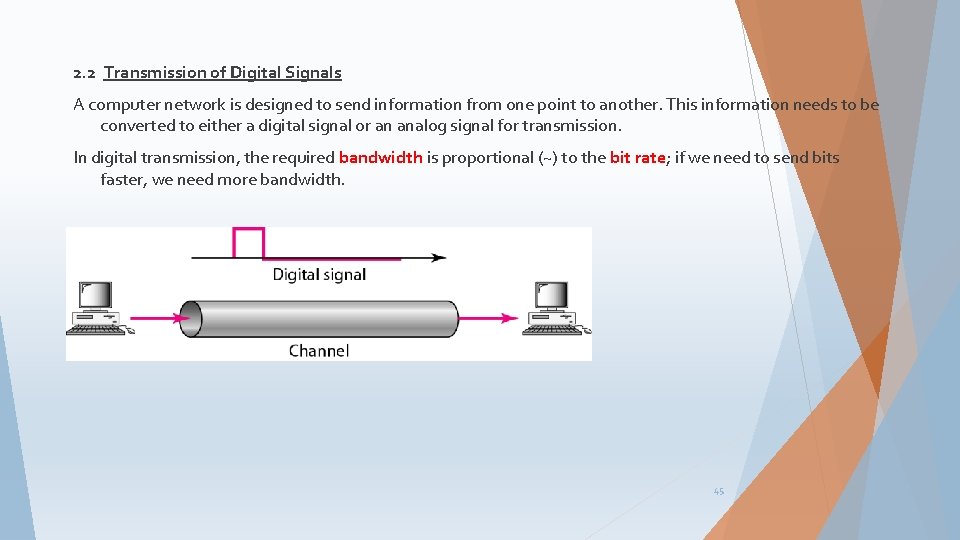 2. 2 Transmission of Digital Signals A computer network is designed to send information
