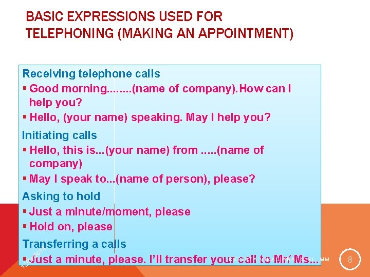 BUSINESS ETIQUETTE USING PHONE AND MAKING APPOINTMENT 14