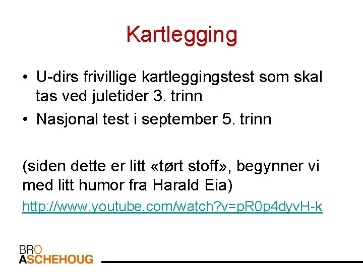 Kartlegging • U-dirs frivillige kartleggingstest som skal tas ved juletider 3. trinn • Nasjonal