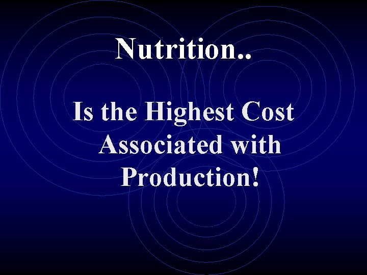 Nutrition. . Is the Highest Cost Associated with Production! 