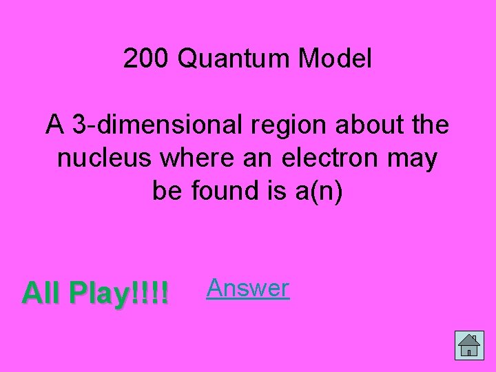 200 Quantum Model A 3 -dimensional region about the nucleus where an electron may