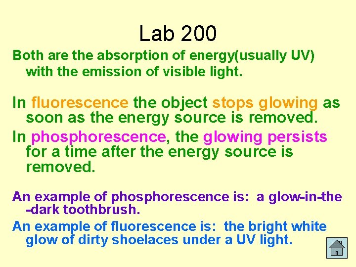 Lab 200 Both are the absorption of energy(usually UV) with the emission of visible