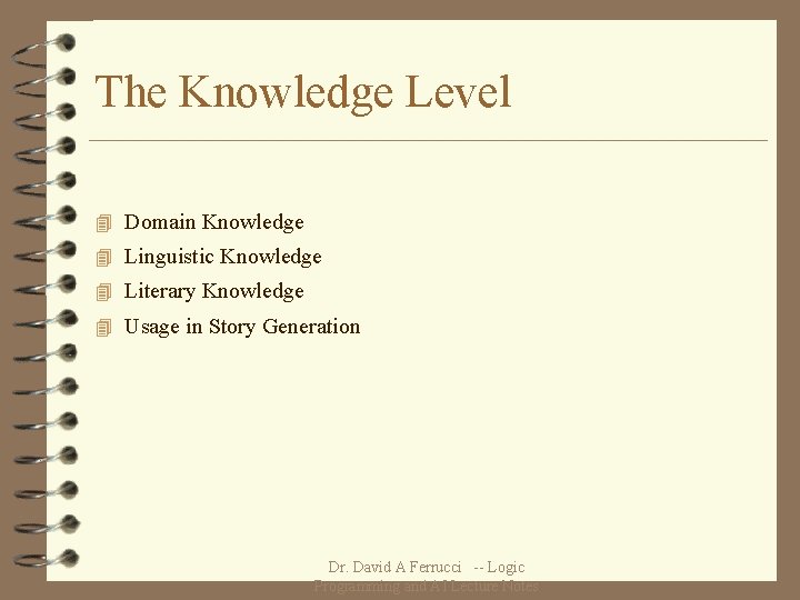 The Knowledge Level 4 Domain Knowledge 4 Linguistic Knowledge 4 Literary Knowledge 4 Usage