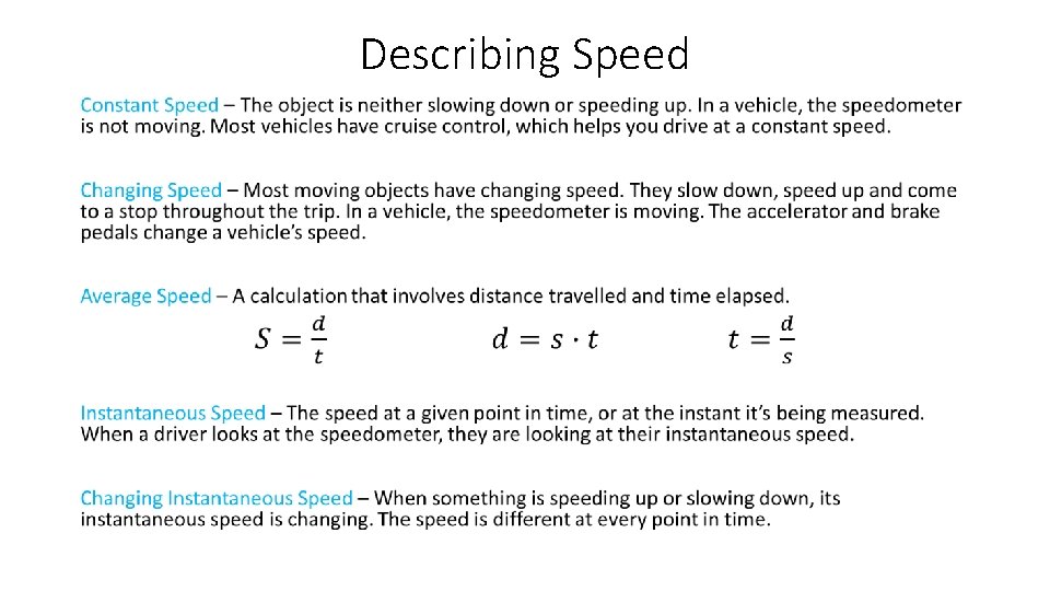 Describing Speed • Describing Speed •