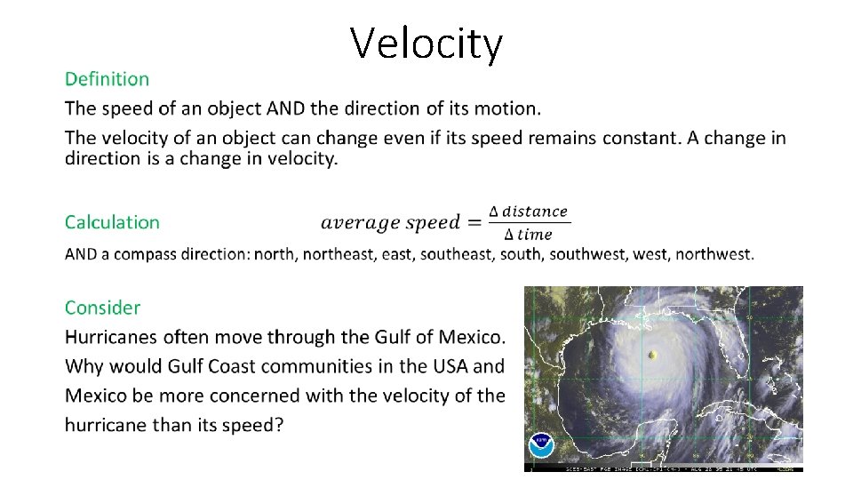 • Velocity • Velocity