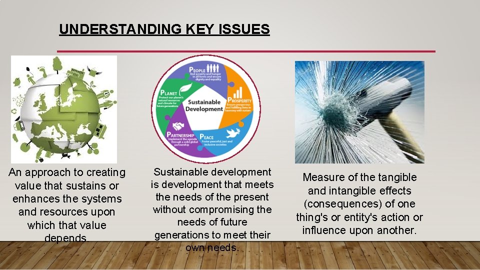 UNDERSTANDING KEY ISSUES An approach to creating value that sustains or enhances the systems