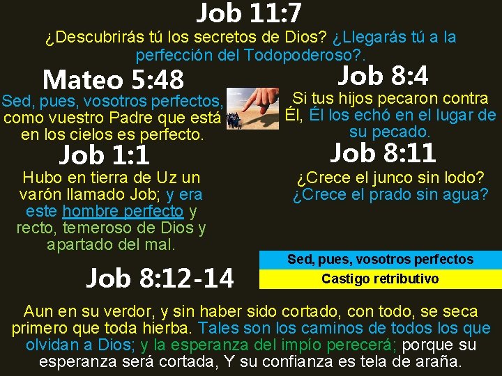 Job 11: 7 ¿Descubrirás tú los secretos de Dios? ¿Llegarás tú a la perfección