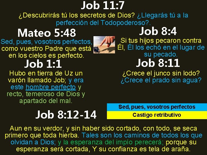 Job 11: 7 ¿Descubrirás tú los secretos de Dios? ¿Llegarás tú a la perfección