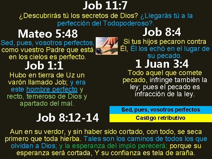 Job 11: 7 ¿Descubrirás tú los secretos de Dios? ¿Llegarás tú a la perfección