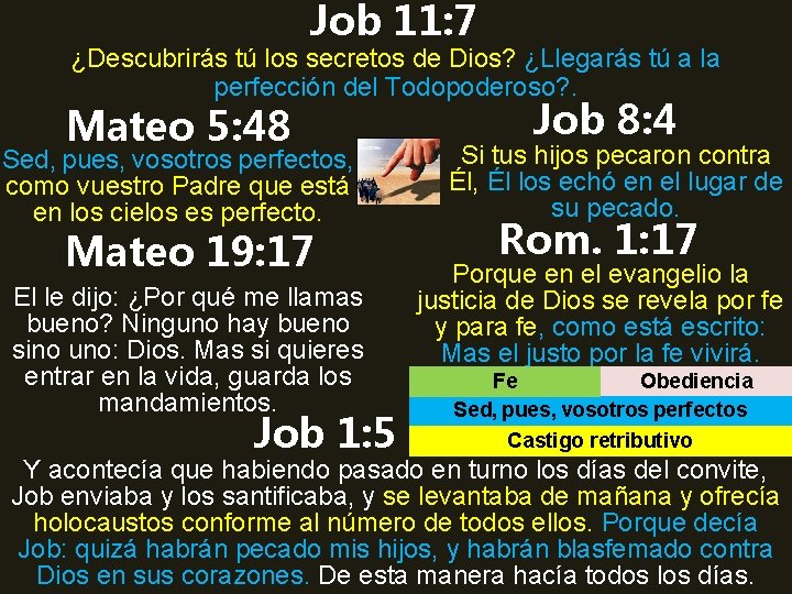 Job 11: 7 ¿Descubrirás tú los secretos de Dios? ¿Llegarás tú a la perfección