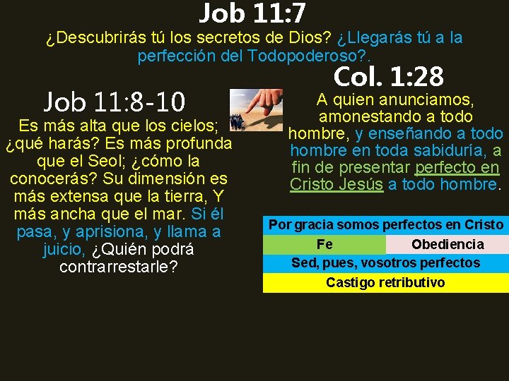 Job 11: 7 ¿Descubrirás tú los secretos de Dios? ¿Llegarás tú a la perfección