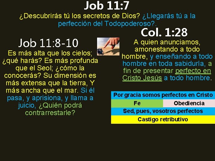 Job 11: 7 ¿Descubrirás tú los secretos de Dios? ¿Llegarás tú a la perfección