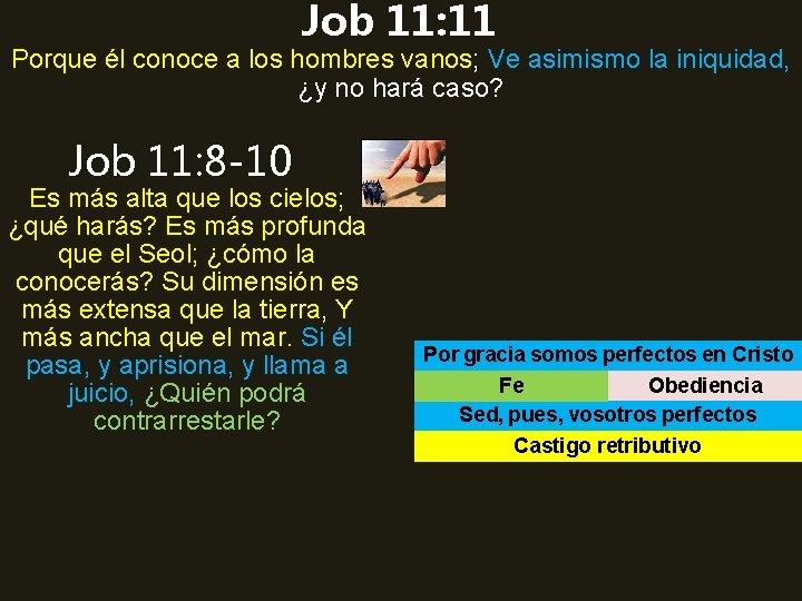 Job 11: 11 Porque él conoce a los hombres vanos; Ve asimismo la iniquidad,