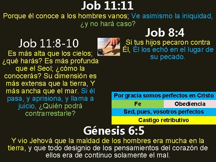 Job 11: 11 Porque él conoce a los hombres vanos; Ve asimismo la iniquidad,