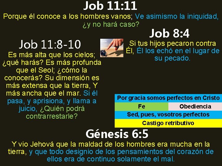 Job 11: 11 Porque él conoce a los hombres vanos; Ve asimismo la iniquidad,