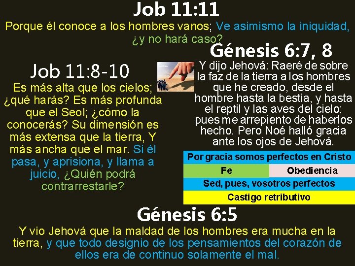 Job 11: 11 Porque él conoce a los hombres vanos; Ve asimismo la iniquidad,